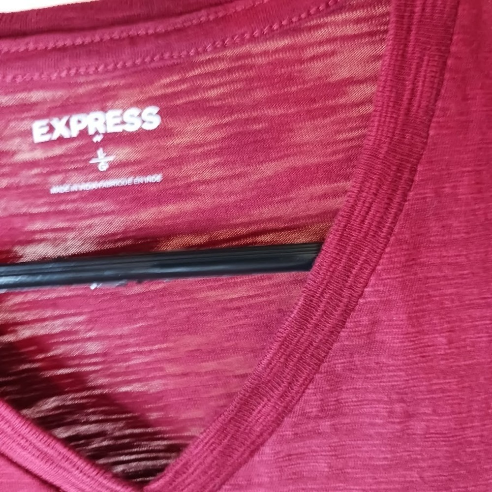 Express Short‎ Sleeve V-Neck Shirt Cotton Red Size Large - Picture 5 of 8